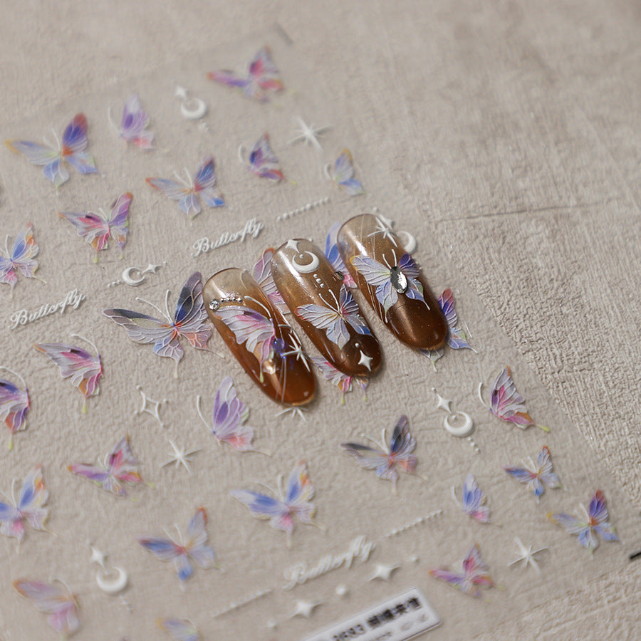 NailMAD Nail Art Stickers Adhesive Embossed Gradient Butterfly Wings Sticker Decals TS3683
