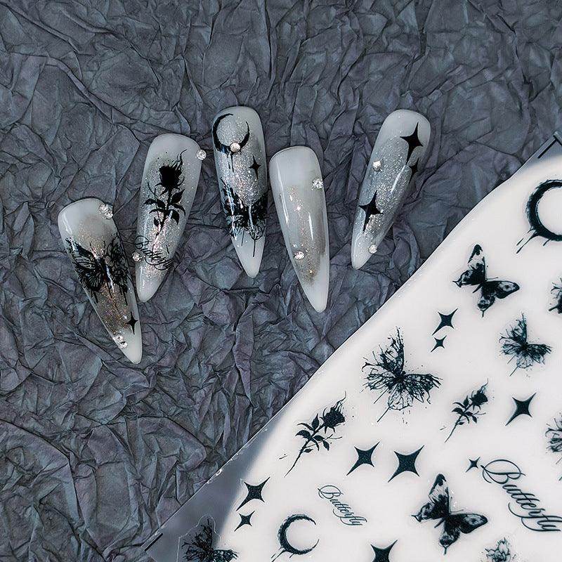 Nail Art Stickers Adhesive Slider Black Butterfly Rose Sticker Decals TS2017 - Nail MAD