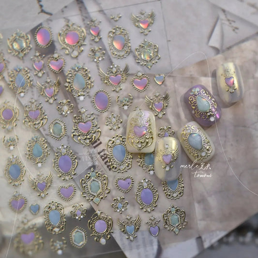 Opal Gems Nail Art Stickers Adhesive Slider Embossed Moonstone Sticker Decals MS797