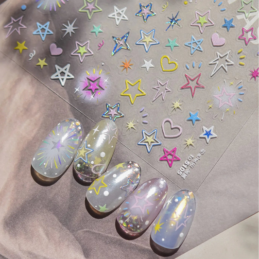 Pastel Star Nail Art Stickers Adhesive Gradient Stars Sticker Decals to5105