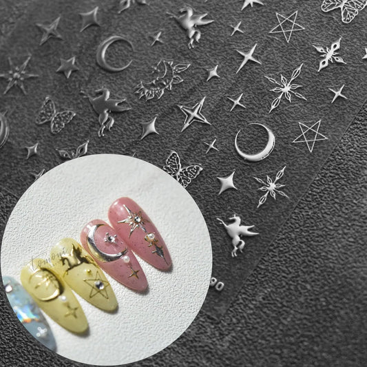 Pegasus Nail Art Stickers Adhesive Embossed Moon Star Sticker Decals to2290