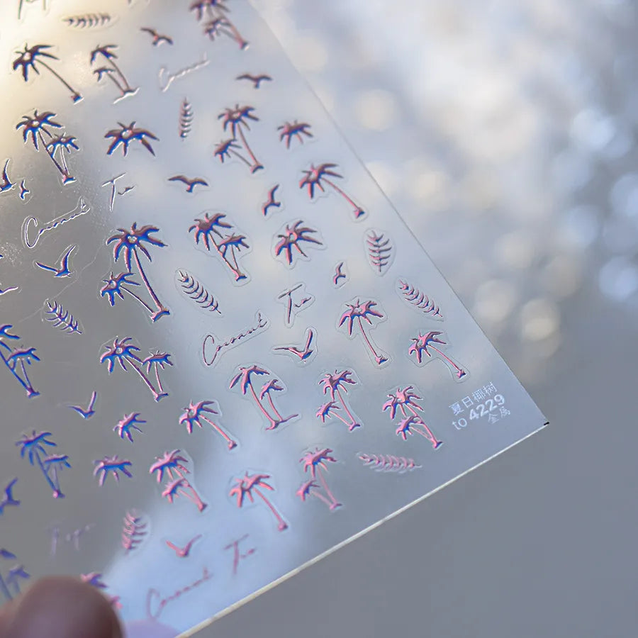 5D Palm Tree Nail Stickers – Black, White, Gold & Silver Tropical Nail Decals