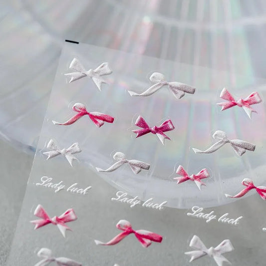 Pink Bow Nail Art Stickers Bow-tie Ribbon Adhesive Embossed Sticker Decals TS897