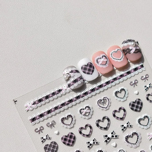 Pink Bowknot Nail Art Stickers Adhesive Embossed Love Lace Sticker Decals to3493
