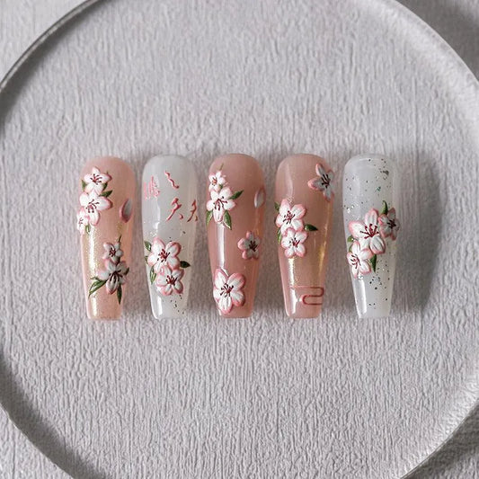 Pink Flower Nail Art Stickers Adhesive Slider Peach Blossom Sticker Decals TS2411