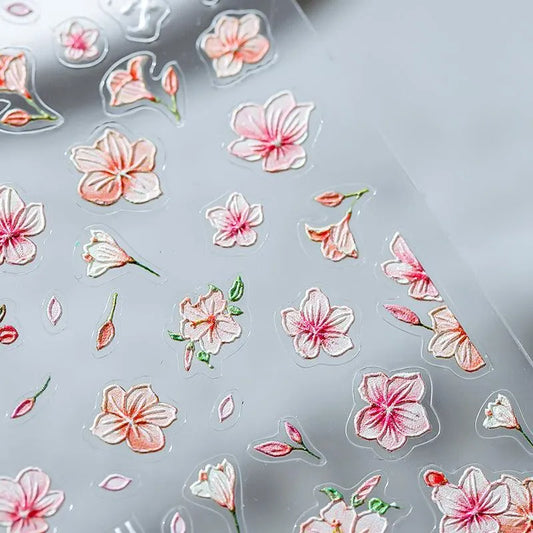 Pink Flower Nail Art Stickers Peach Blossom Adhesive Sticker Decals