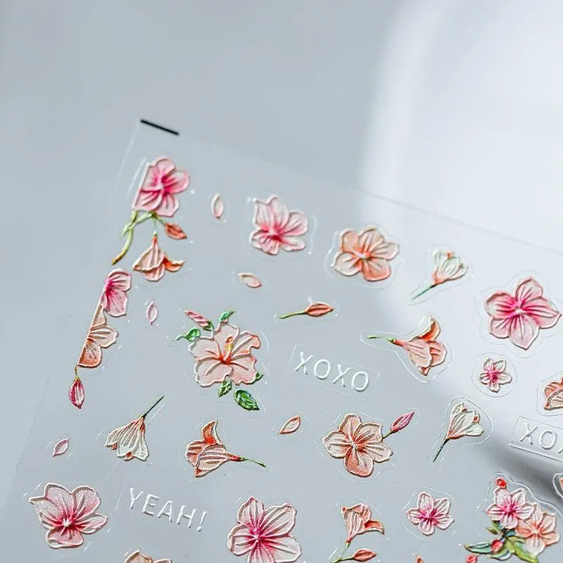 Pink Flower Nail Art Stickers Peach Blossom Adhesive Sticker Decals