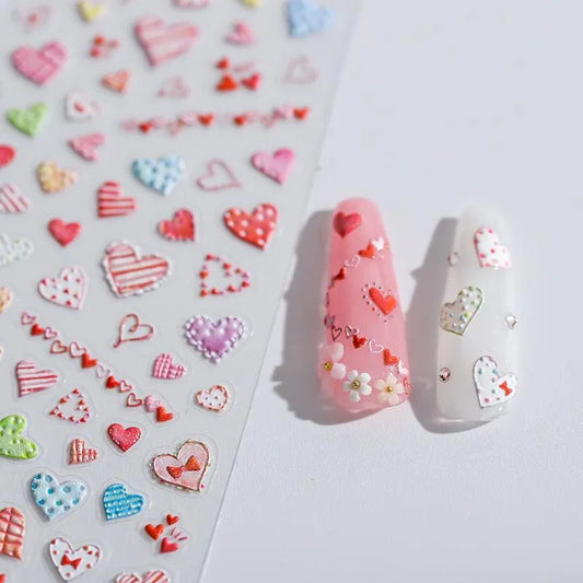Pink Heart Nail Art Stickers Colorful Love Heart Shape Adhesive Sticker Decals TS1798