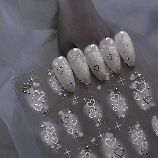 Pink Heart Shape Nail Art Stickers Love Heart Valentines Adhesive Embossed Sticker Decals to4453