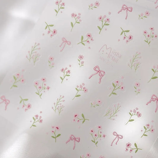 Pink Wild Flower Lace Nail Art Stickers Embossed Minimalist Flowers Adhesive Sticker Decals MN375