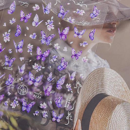 Purple Butterfly Nail Art Stickers Flowers Adhesive Nail Sticker Decals to4498