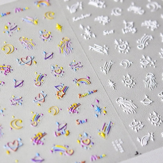 Rainbow Wish-star Nail Art Stickers 5D Embossed Love Heart Adhesive Sticker Decals Manicure Accessories to2775