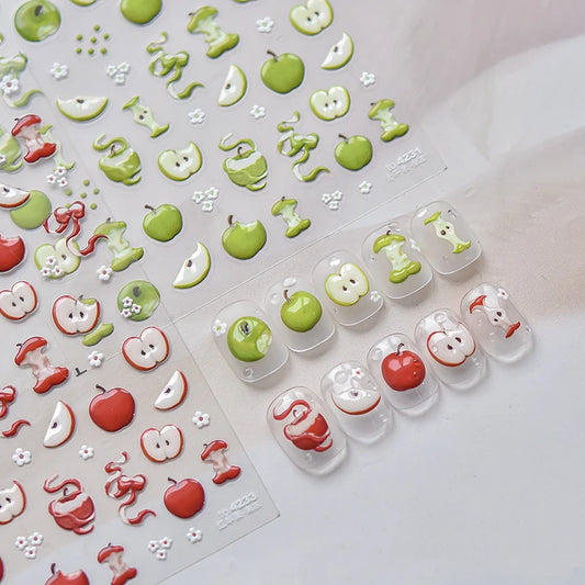 Red Apple Nail Stickers Summer Fruit 5D Stickers