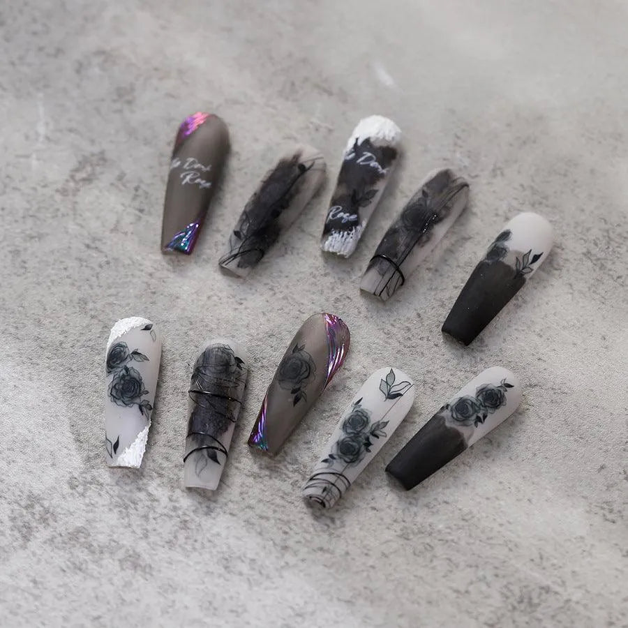 Retro Rose Nail Art Stickers Adhesive Slider Ultra-thin Dark Rose Flower Sticker Decals TS3568