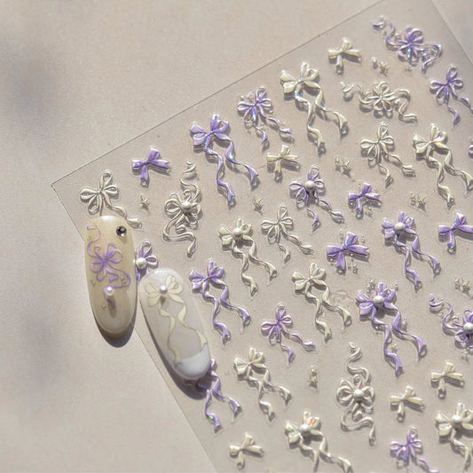 Ribbon Bow Nail Art Stickers Adhesive Embossed Pink Purple Bow Sticker Decals