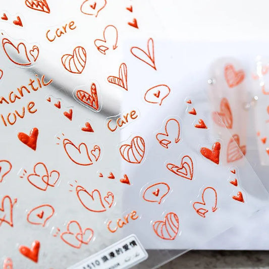 Romantic Love Nail Art Stickers Adhesive Sliders Red Heart Sticker Decals TS1509
