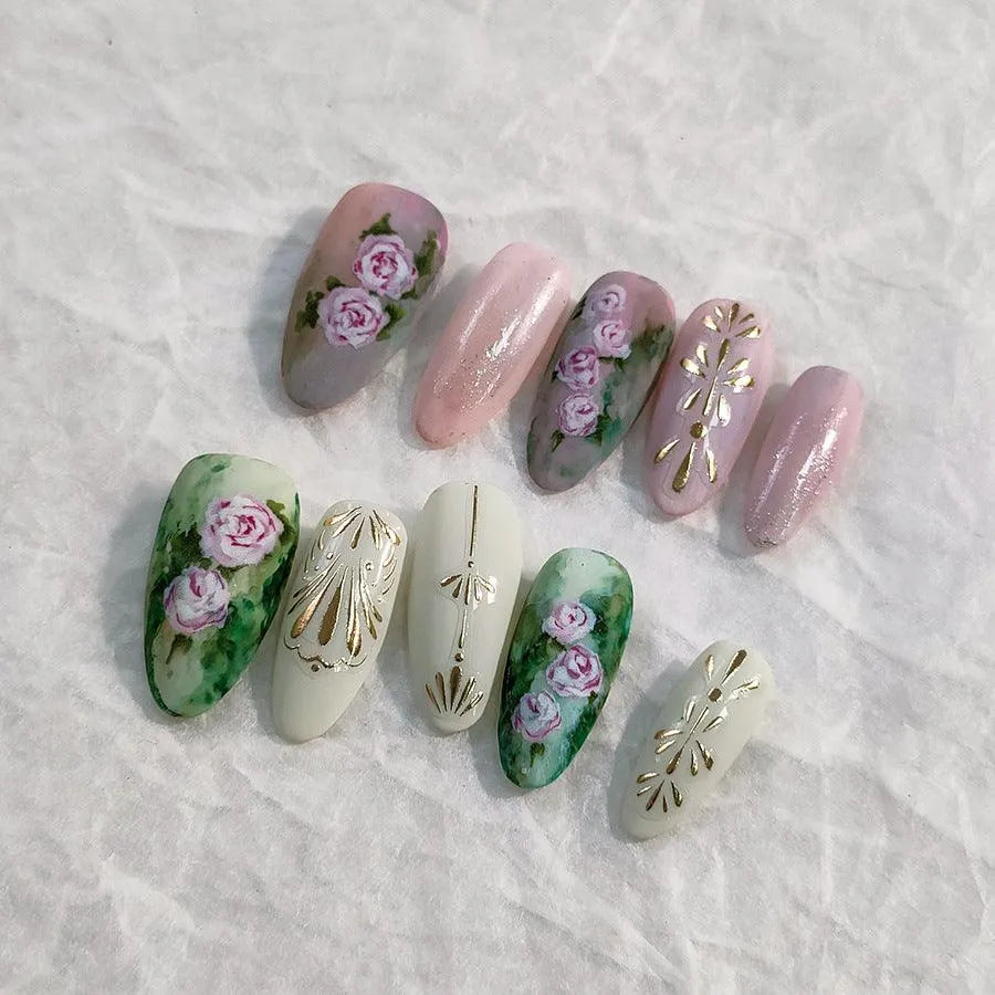 Rose Nail Art Stickers Adhesive Slider Metal Color Flowers Sticker Decals M319