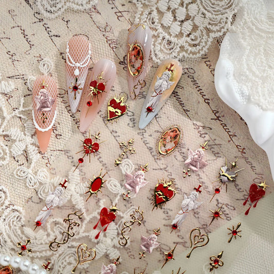 Sacred Heart Angel Nail Stickers | Vintage Gothic Cross Decals TL406