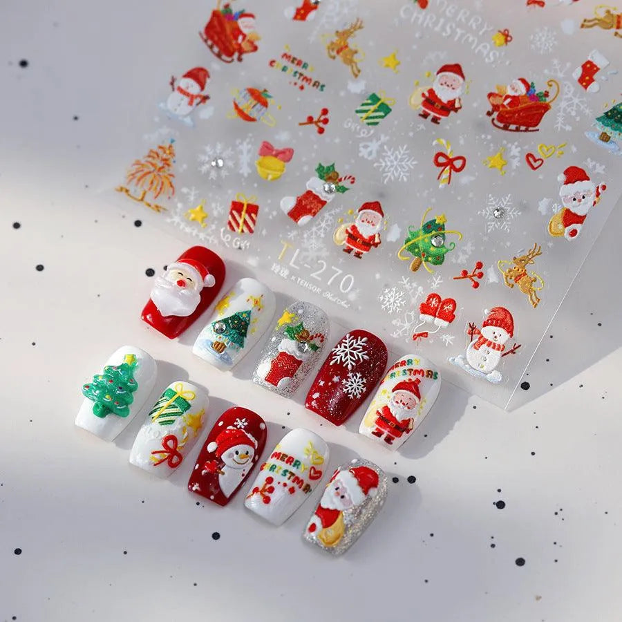 Santa Clause Nail Art Stickers Adhesive Embossed Christmas Deer Sticker Decals TL270