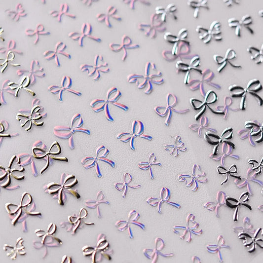 Shell Light Mini Bow Nail Art Stickers Adhesive Embossed Black Bow Ties Sticker Decals