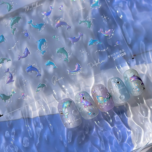 Shiny Jelly Dolphin Nail Art Stickers Adhesive Embossed Sticker Decals to4108