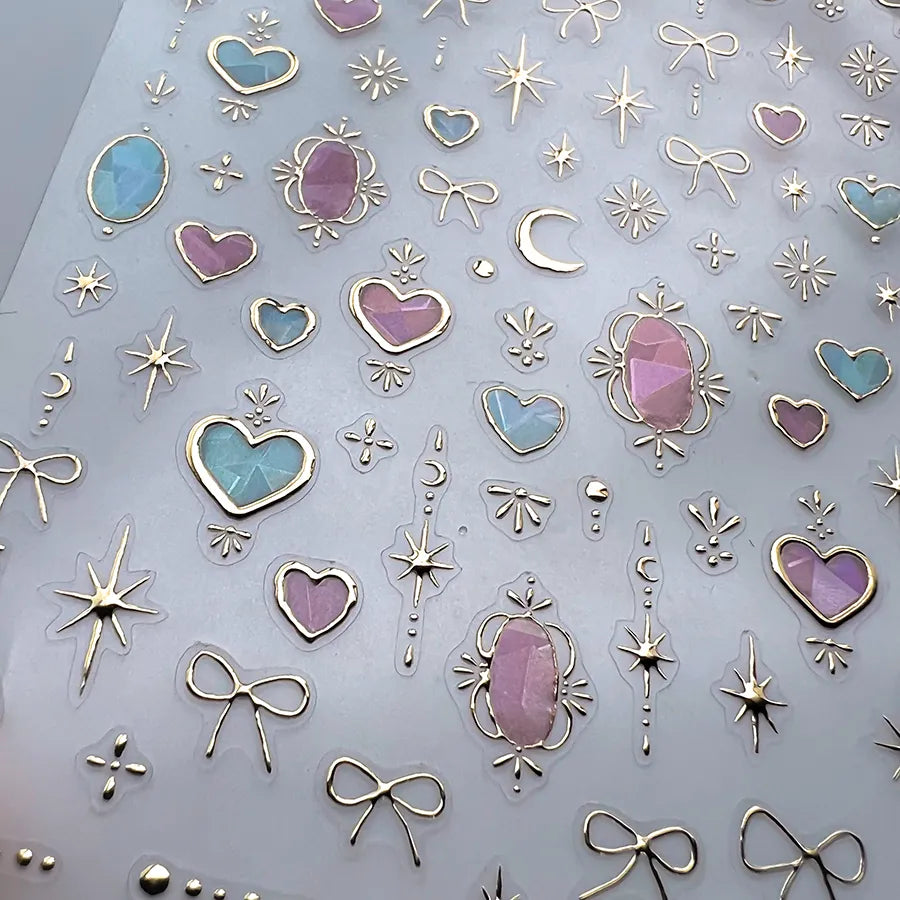 Shinly Love Heart Nail Art Stickers Adhesive Embossed Star Moon Sticker Decals