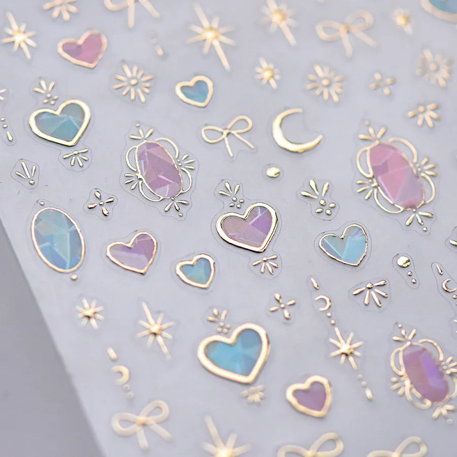 Shinly Love Heart Nail Art Stickers Adhesive Embossed Star Moon Sticker Decals