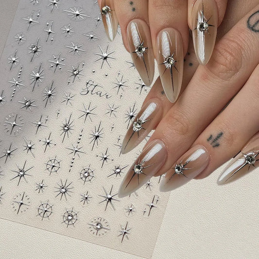 Shiny Star Nail Art Stickers Adhesive Embossed Cross Star with Studs Sticker Decals