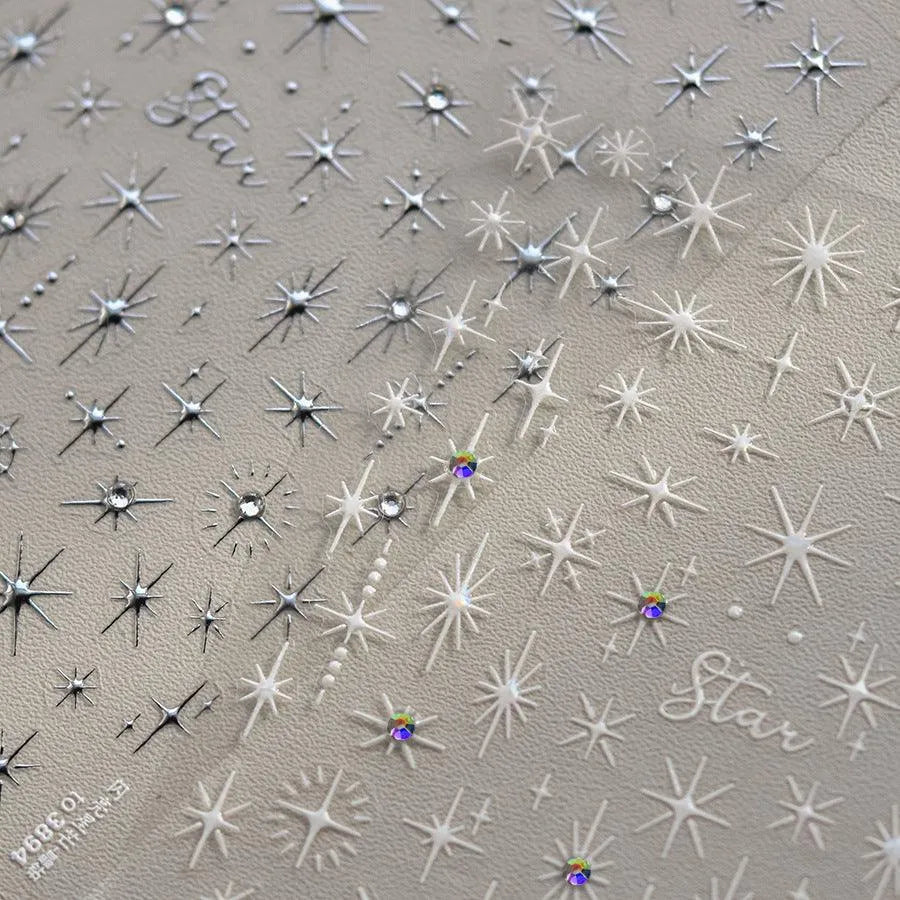 Shiny Star Nail Art Stickers Adhesive Embossed Cross Star with Studs Sticker Decals