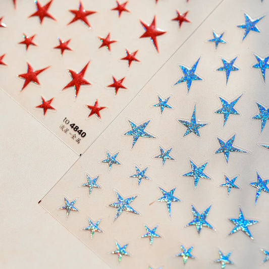 Shiny Star Nail Art Stickers Adhesive Embossed Red Stars Sticker Decals to4840