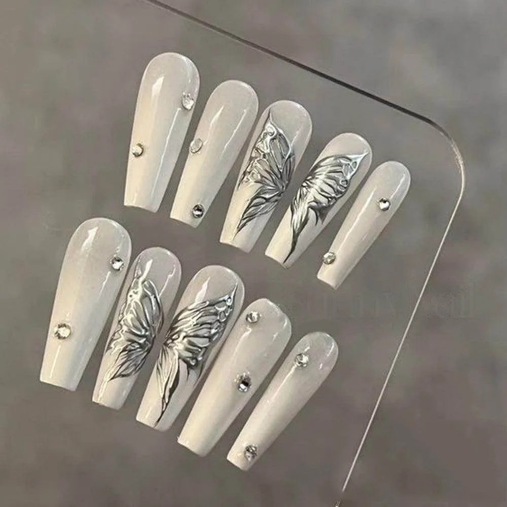 Silver Butterfly Nail Stickers with Moon & Stars Celestial Adhesive Nail Art Decals M381