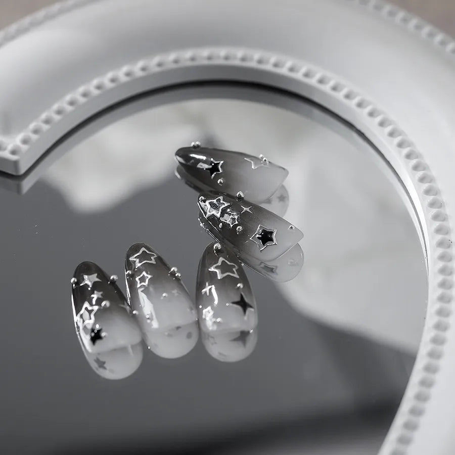 Silver Star Nail Decals | 3D Stars Dot Nail Stickers for Gradient Manicure