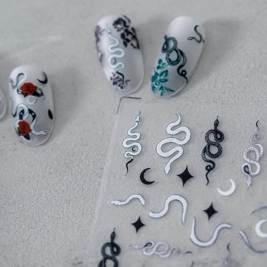 Snake Nail Art Stickers Adhesive Snake Flower 3D Sticker Decals TS1012