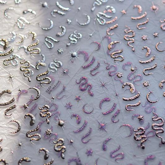 Snake Nail Art Stickers Metal Colors Adhesive Embossed Star Moon Sticker Decals to4273