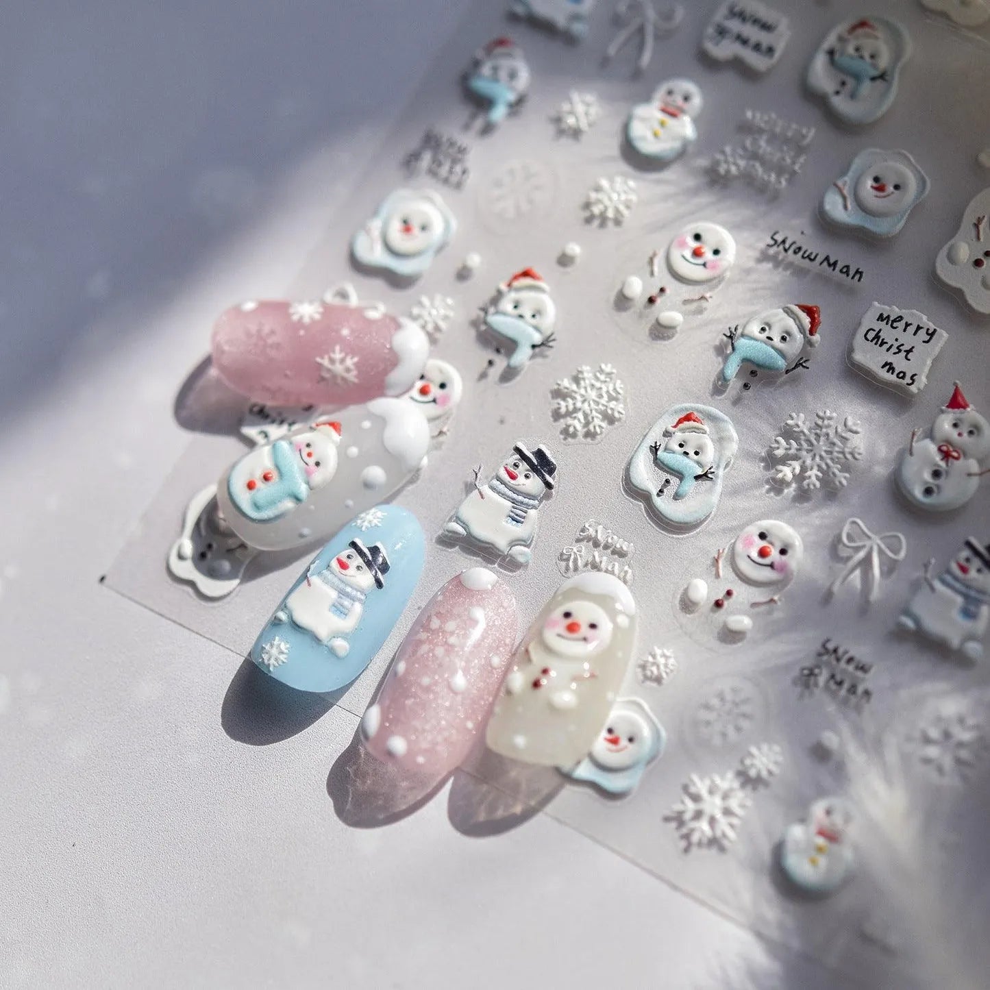 Snowman Nail Art Stickers Adhesive Embossed Christmas Snowflake Sticker Decals to4760