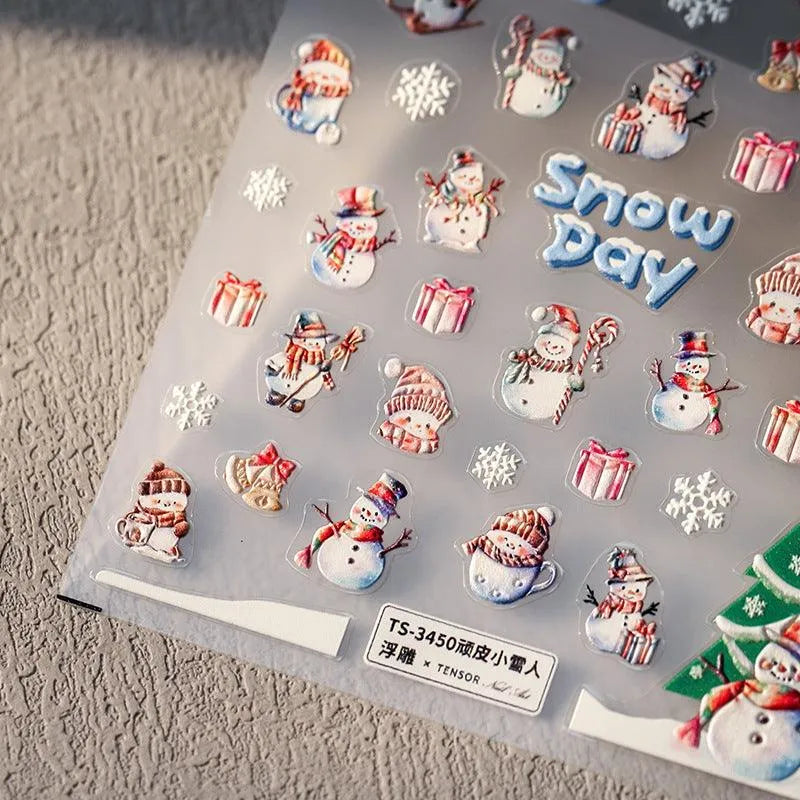 Snowman Nail Art Stickers Adhesive Slider Christmas Snowflakes Sticker Decals TS3449