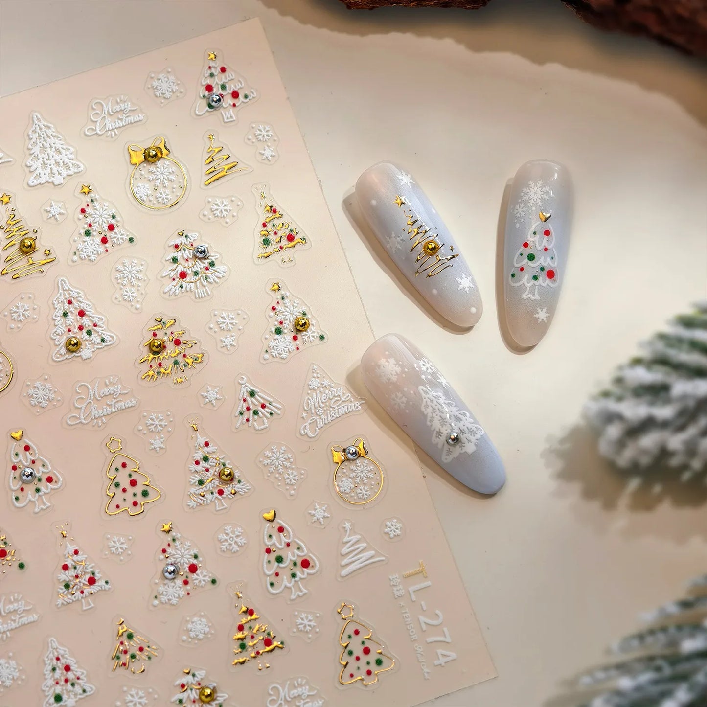 Sparkle Christmas Tree & Snowflake Nail Art Stickers TL274