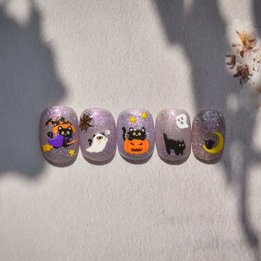 Spooky Cute Halloween Black Cat Nail Art Stickers | Witch & Ghost Nail Decals