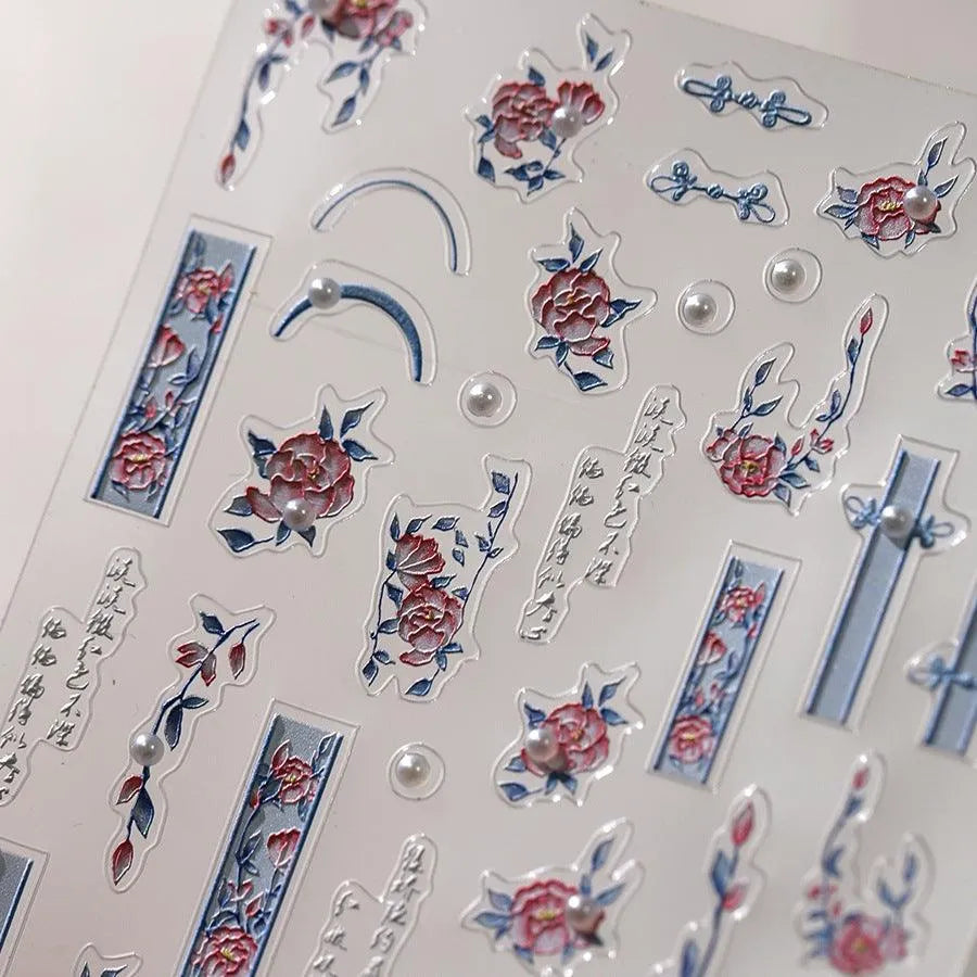 Spring Blossoming Flowers Nail Art Stickers Floral Adhesive Embossed Sticker Decals TL149