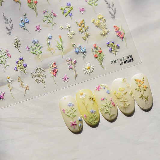 Spring Wildflower Nail Art Stickers – 5D Daisies, Lavender & Garden Floral Decals