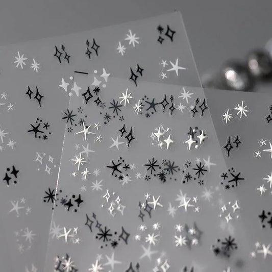 Star Nail Art Stickers Adhesive Slider Black White Stars Sticker Decals TS3374