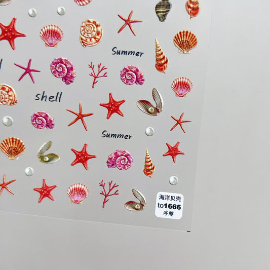 Summer Beach Nail Art Stickers 5D Shell Seahorse Embossed Sticker Decals