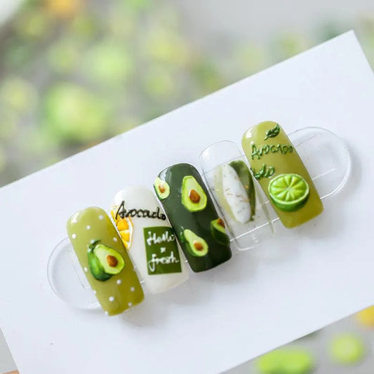 Summer Fruit Nail Art Stickers Adhesive Slider Avocado Lemon Sticker Decals TS1582