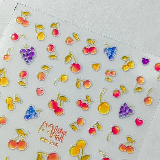 Summer Fruit Nail Art Stickers Adhesive Slider Embossed Jelly Cherry Sticker Decals MN315