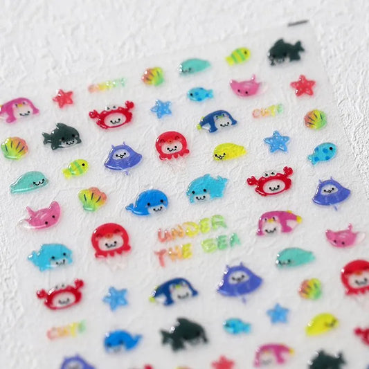 Summer Sea Life Nail Art Stickers Adhesive Slider Embossed Jellyfish Sticker Decals M189