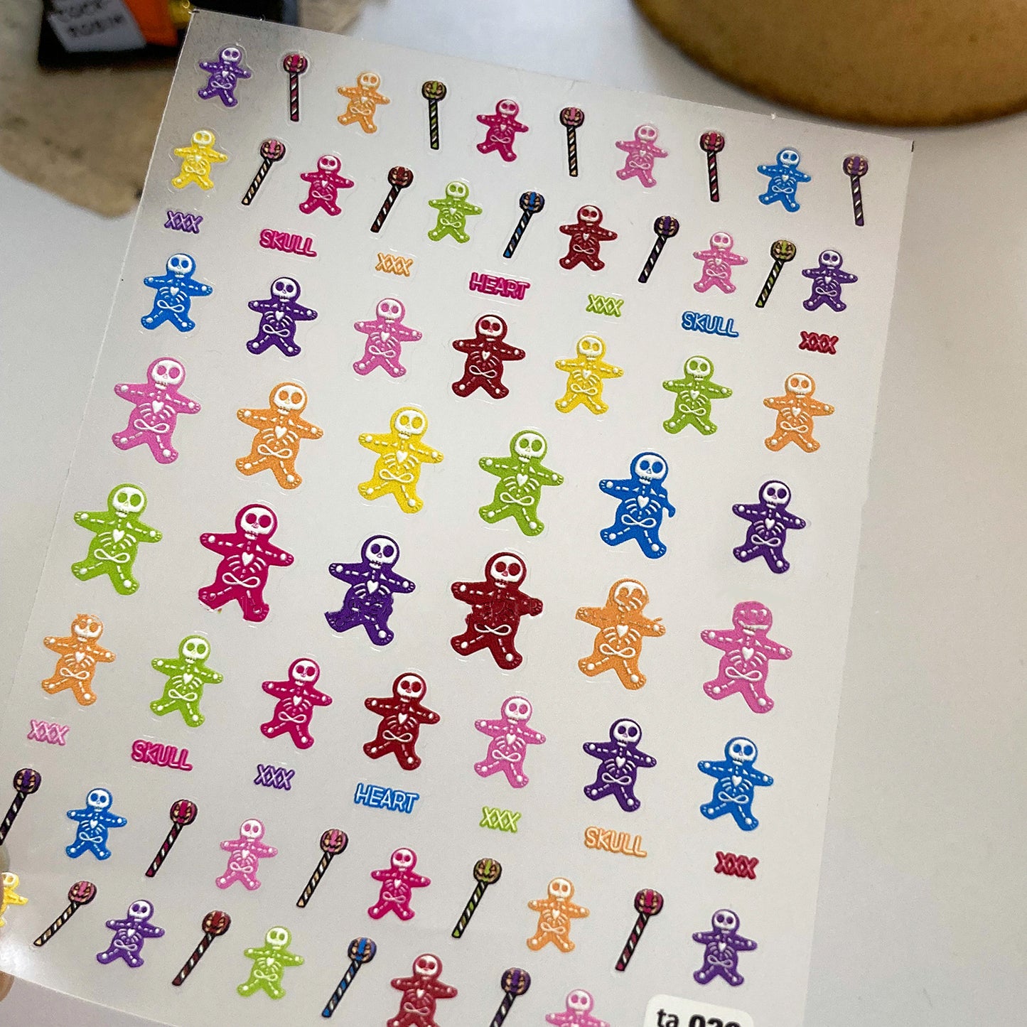 5D Spooky Skeleton Gingerbread Nail Stickers | Cute Goth Halloween Decals