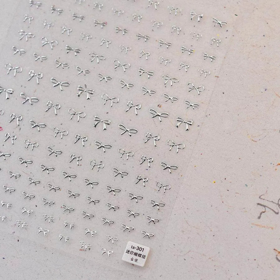 Gold Silver Bow Tie Nail Art Stickers Adhesive Embossed Sticker Decals TA301 silver