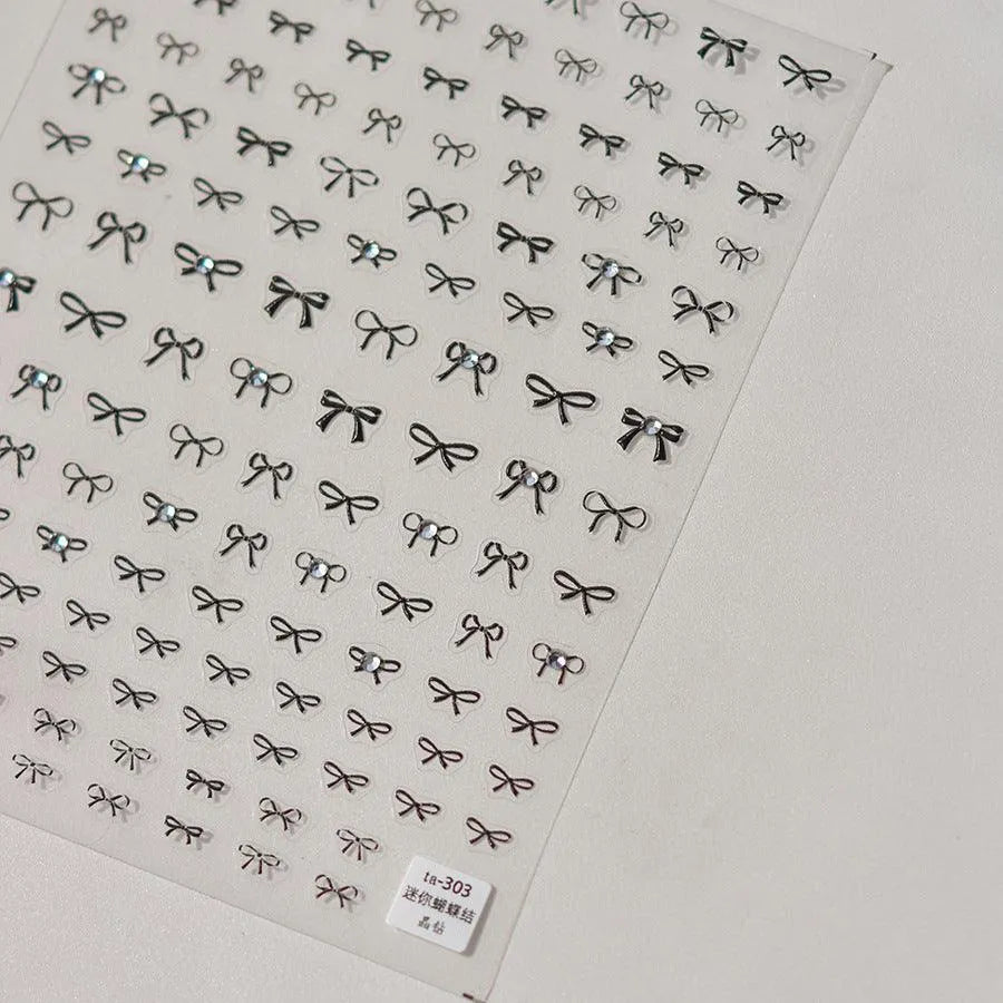 Bows Nail Art Stickers Bow Tie With Rhinestone Adhesive Embossed Sticker Decals TA303