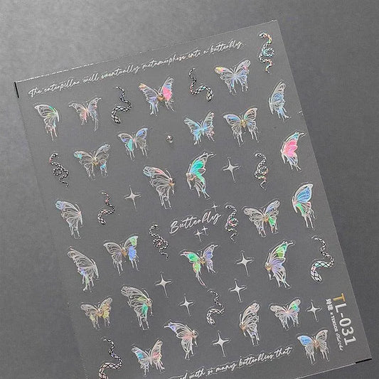 Nail Art Stickers Adhesive Embossed Shell Color Butterfly Wings Sticker Decals TL031