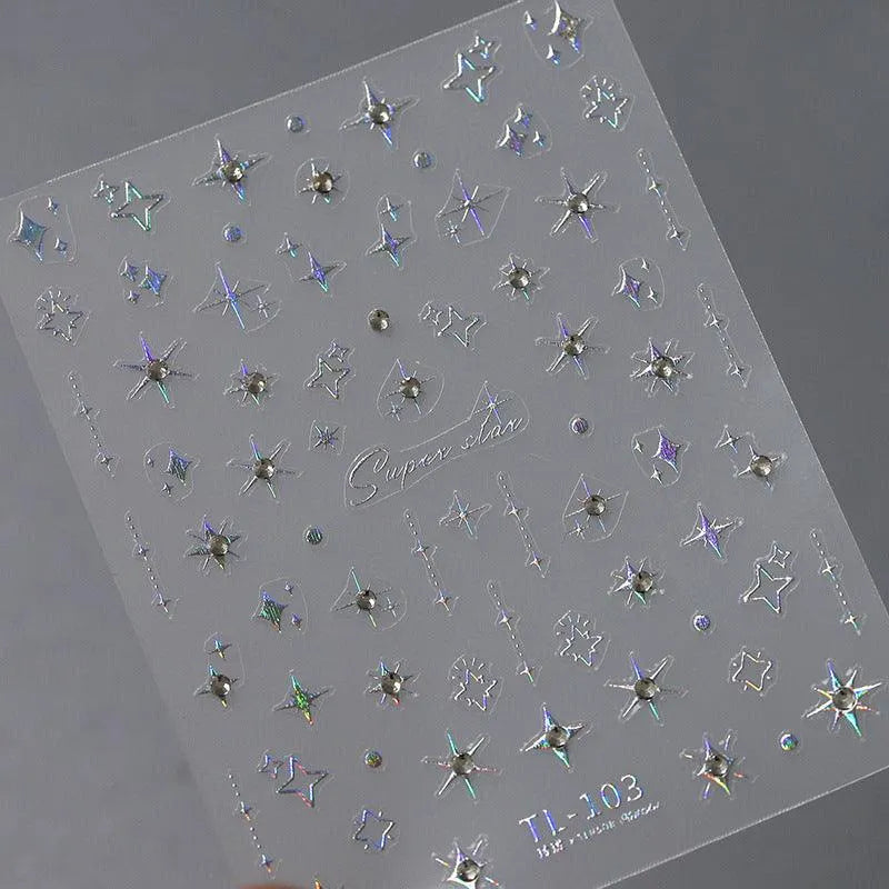 Nail Art Stickers Adhesive Slider Embossed Cross Star Sticker Decals TL103